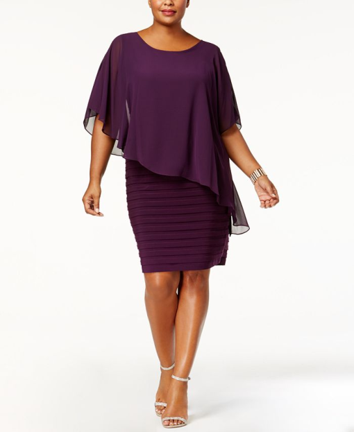 Betsy & Adam Plus Plum Capelet Dress - Plus Size Cocktail Dress