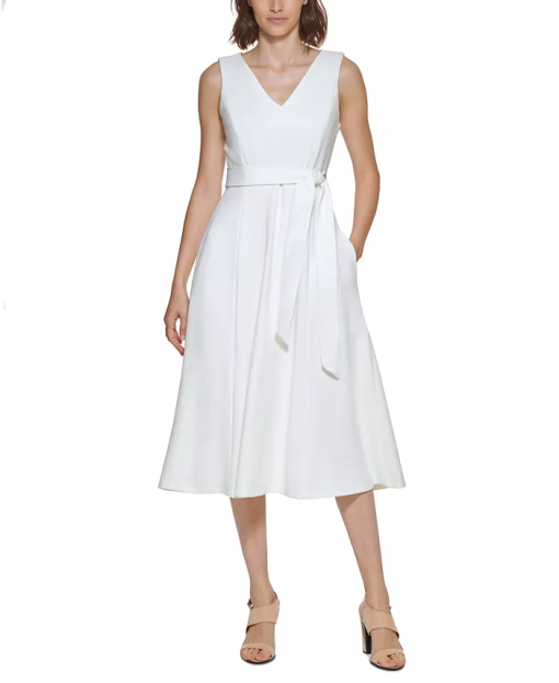 Taylor Petites White Fit & Flare Dress - 12P - Women's Dresses