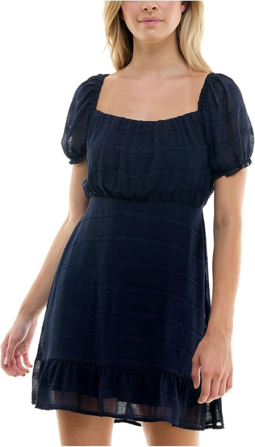 Speechless Navy Mini Dress L Square Neck Fit & Flare - Dresses