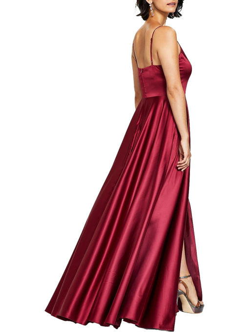 B.Darlin Burgundy Satin Slit Gown Size 3/4 - Prom Dress - Image 2