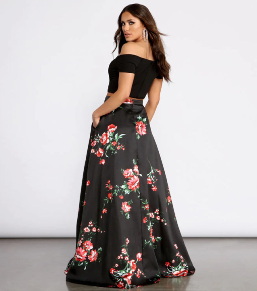 Windsor Black Floral 2-Piece Prom Dress - Size S - Evening Gown - Image 2