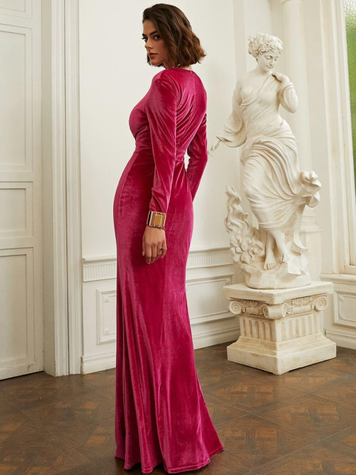 Miss ORD Fuchsia Velvet Maxi Dress - Size S - Formal Gown - Image 2