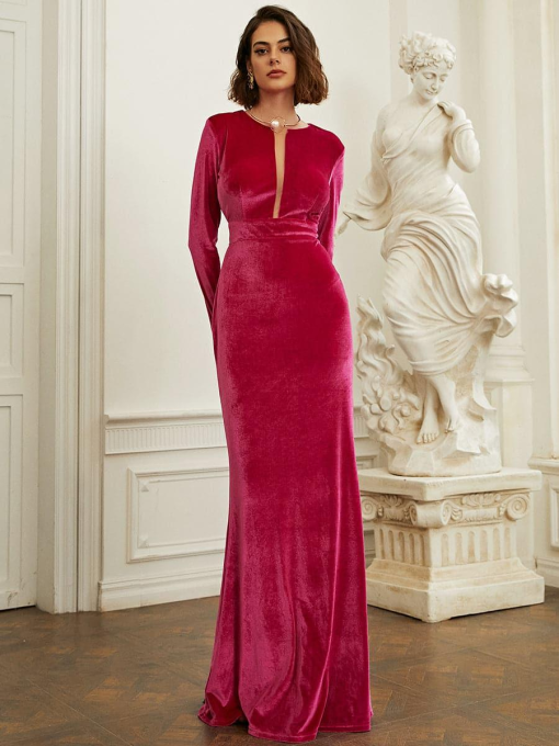 Miss ORD Fuchsia Velvet Maxi Dress - Size S - Formal Gown