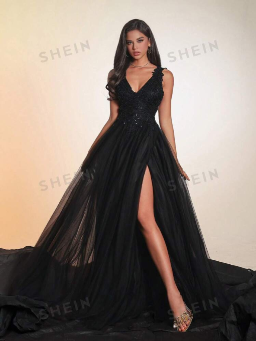 SHEIN Black Maxi Dress - Size S - Formal Evening Gown