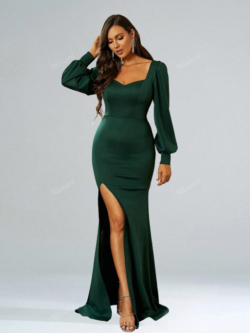 Miss ORD Green Maxi Dress with Slit - Size Small - Formal Gown