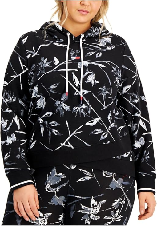 Tommy Hilfiger Black Floral Hoodie - Plus Size Sweatshirt