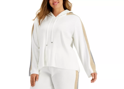 Calvin Klein White Hoodie Plus Size 1X Striped Trim Sweatshirt