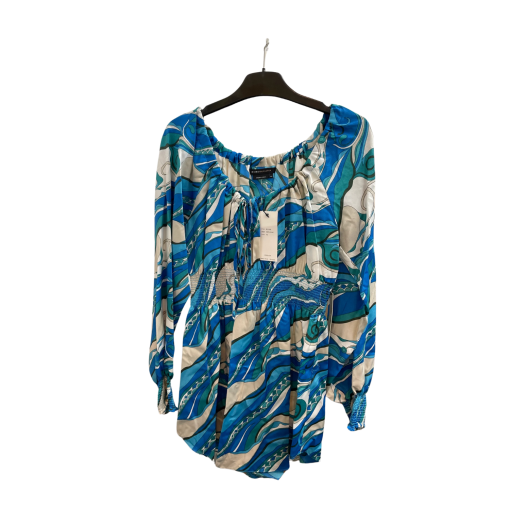 BCBGMAXAZRIA Blue Print Blouse Medium - Women's Top