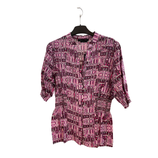 BCBGMAXAZRIA Purple Print Blouse Size L - Women's Top