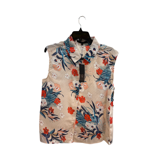 OR2 Floral Sleeveless Button-Up Shirt Beige M - Women's Tops