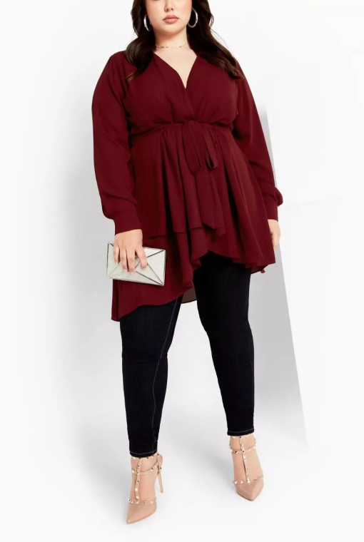 City Chic Burgundy Plus Size Wrap Top - Women's Blouse