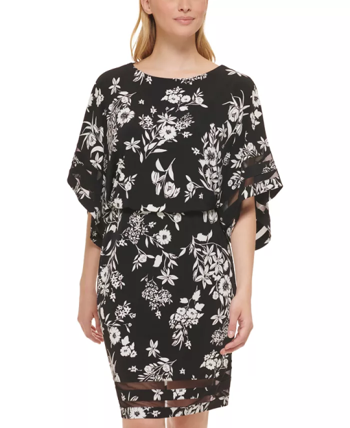 Jessica Howard Black Floral Blouson Dress Plus Size 18W - Party Dress