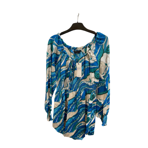 BCBGMAXAZRIA Blue Print Blouse L - Women's Tops & Shirts