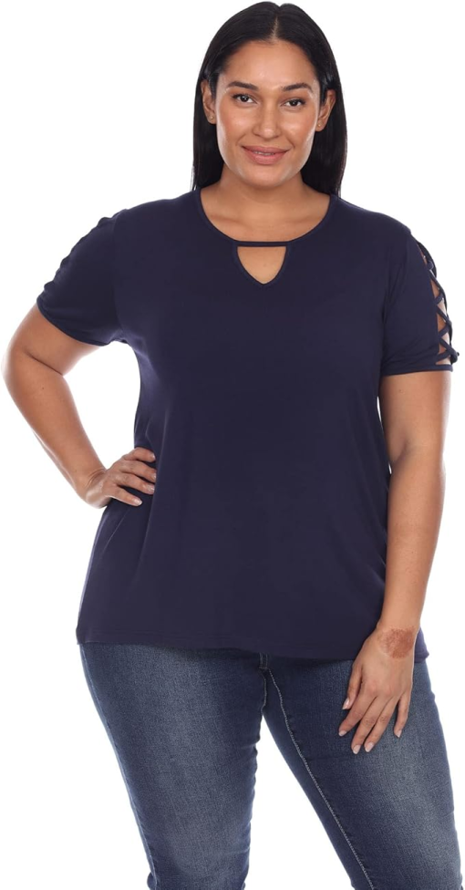 White Mark Plus Size Black Keyhole Top - 2X - Women's Shirts