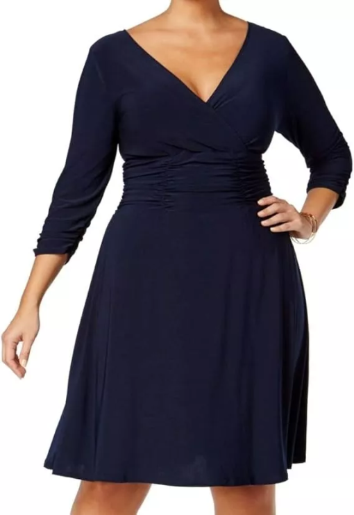 NY Collection Plus Navy Ruched Dress Plus Size 1X - Women's Dresses