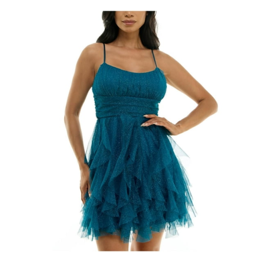 Pear Culture Juniors Teal Ruffled Party Dress Size 15/16