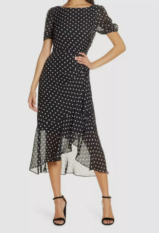 Julia Jordan Black Polka Dot Midi Dress - Size 4 - Party Dress