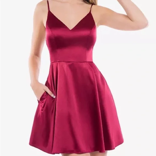 B Darlin Burgundy Satin Fit & Flare Dress - Prom Dress - Size 0