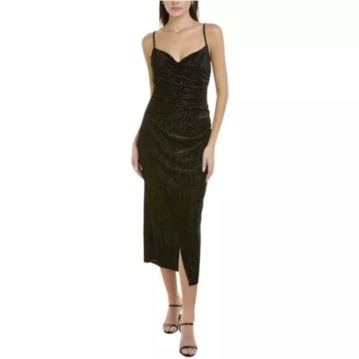 Laundry by Shelli Segal Black Velvet Midi Dress Size 16 - Party Dress