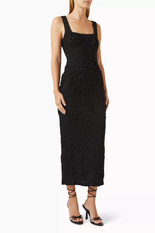 Rachel Roy Black Textured Midi Dress - Size L - Women's Dresses