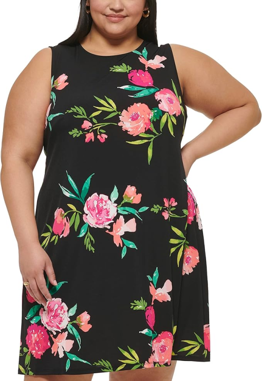 Jessica Howard Plus Size Black Floral Sleeveless Dress - Women's Dresses