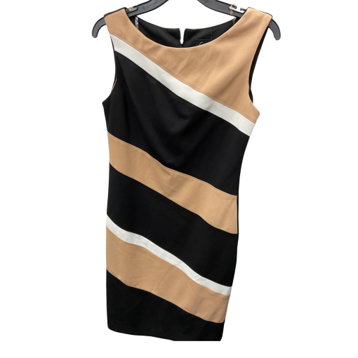 Connected Apparel Black Beige White Striped Dress Size 6P - Cocktail