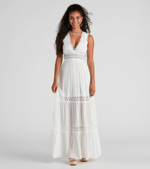 Windsor White Lace Maxi Dress - Women's Size L - Summer Dress