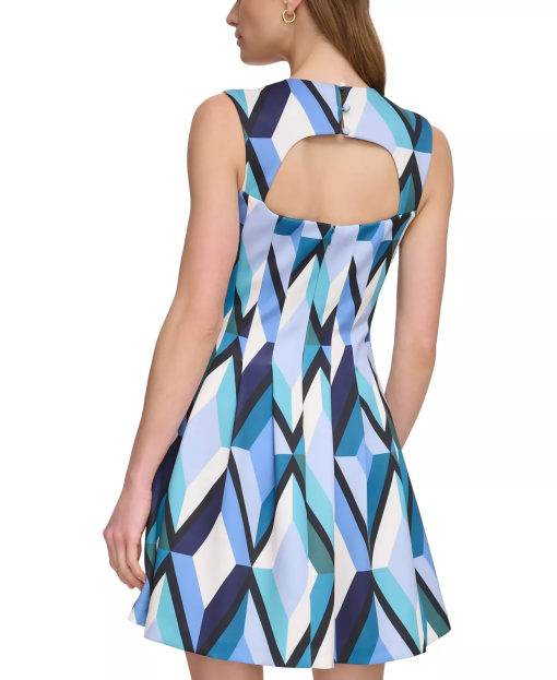 Vince Camuto Geometric Print Fit & Flare Dress, Blue, Size 14, Party Dress - Image 2