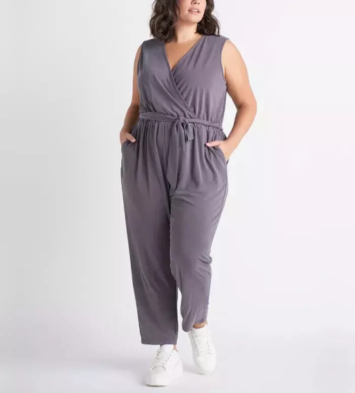 Black Tape Slate Grey Jumpsuit Plus Size 3X - Women's Jumpsuits