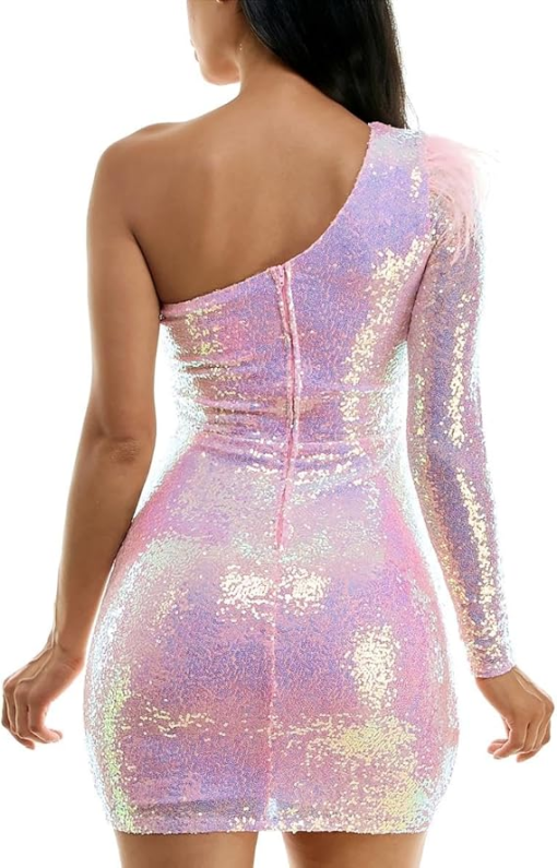 B.Darlin Pink Sequin One Shoulder Mini Dress - Size 0 - Party Dress - Image 2