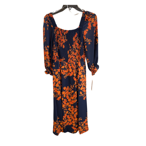 Nanette Lepore Floral Midi Dress Navy Orange Size 10 - Women's Dress