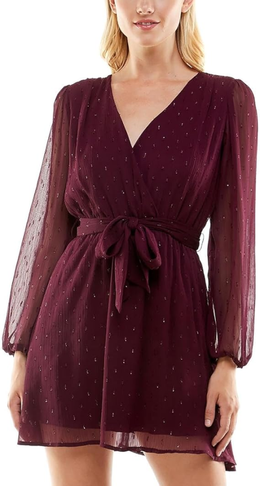 Speechless Burgundy Chiffon Wrap Dress - L - Party Dress