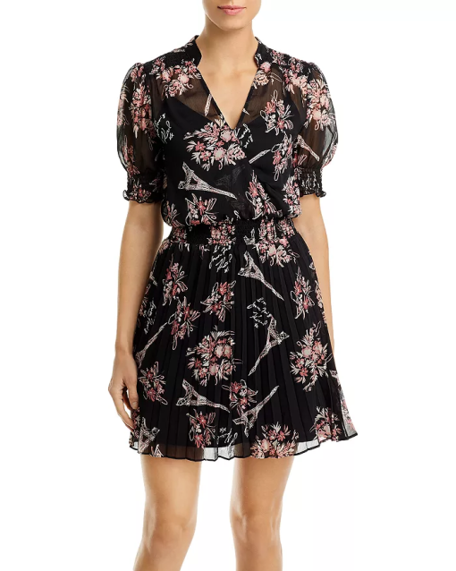 Karl Lagerfeld Black Floral Mini Dress Size 12 - Women's Dresses