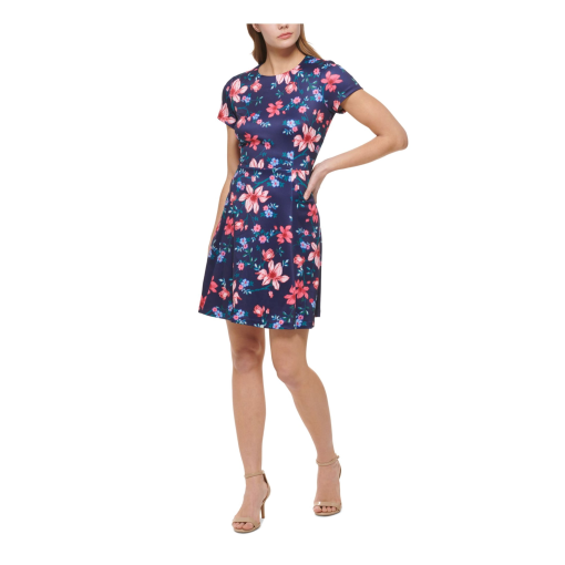 Vince Camuto Navy Floral Mini Dress Size 14 - Women's Dresses