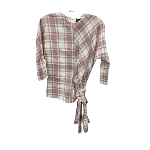 Static Plaid Tie-Front Blouse - Mauve XS - Women's Tops