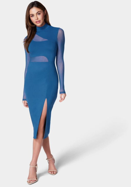 Bebe Blue Opal Mesh Midi Dress Size S - Cocktail Dress