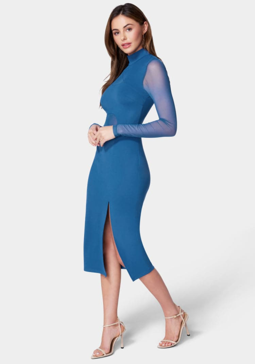 Bebe Blue Opal Mesh Midi Dress Size S - Cocktail Dress - Image 3