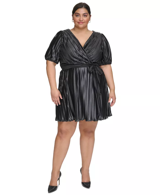 DKNY Black Pleated Wrap Dress - Plus Size 18W - Party Dress