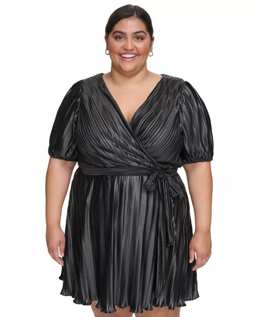 DKNY Black Pleated Wrap Dress - Plus Size 18W - Party Dress - Image 3