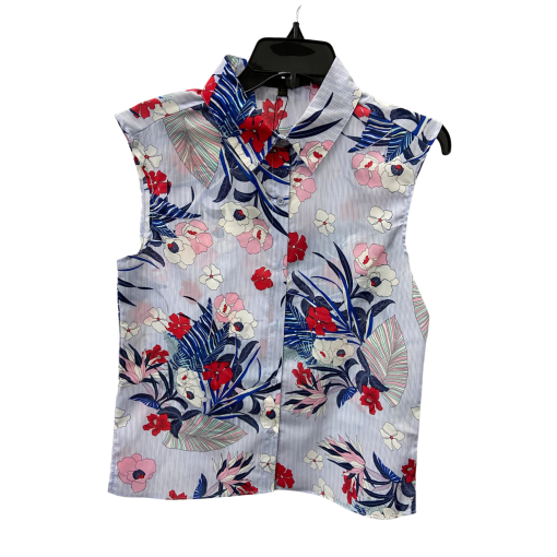 MAX Floral Sleeveless Blouse Blue L - Women's Button Down Shirt