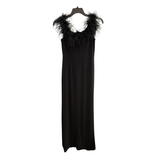 Alex Evenings Black Feather Trim Maxi Dress Size 8 - Formal Gown - Image 2