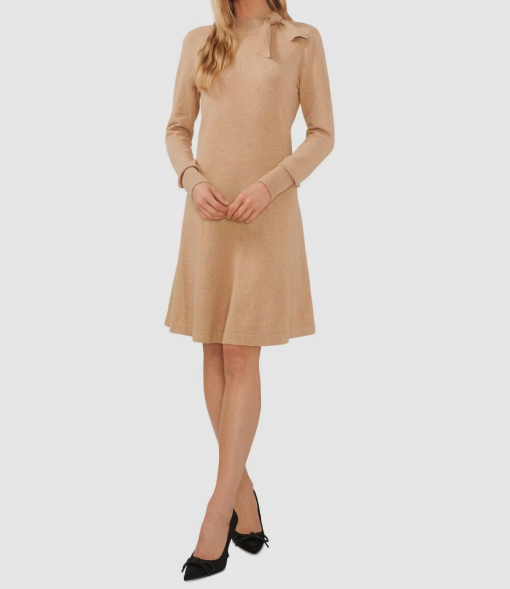 CeCe Latte Knit Dress - XL - Women's Sweater Dress - Midi