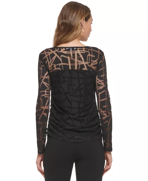 DKNY Black Mesh Top XS - Women's Long Sleeve Blouse - Fashion Top - Image 2