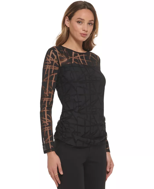 DKNY Black Mesh Top XS - Women's Long Sleeve Blouse - Fashion Top - Image 3