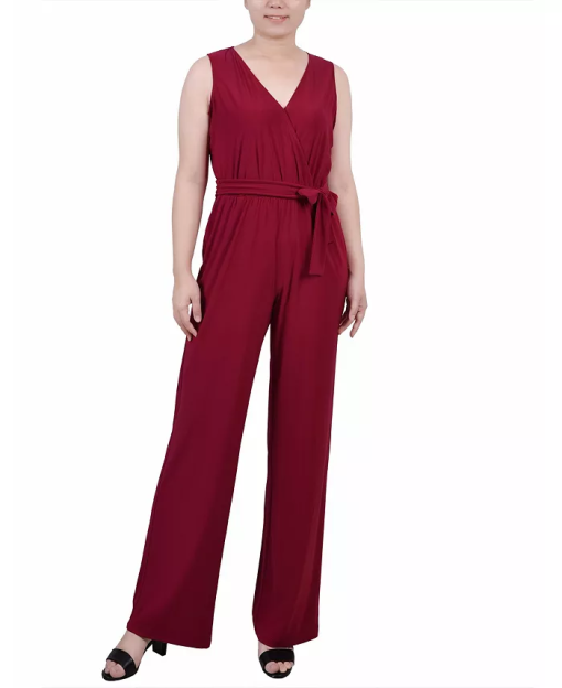 Ny Collection Petite Beet Red Jumpsuit - Sleeveless Wide Leg Pants