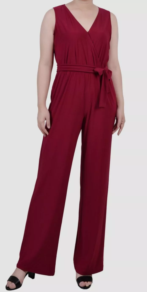 Ny Collection Petite Beet Red Jumpsuit - Sleeveless Wide Leg Pants