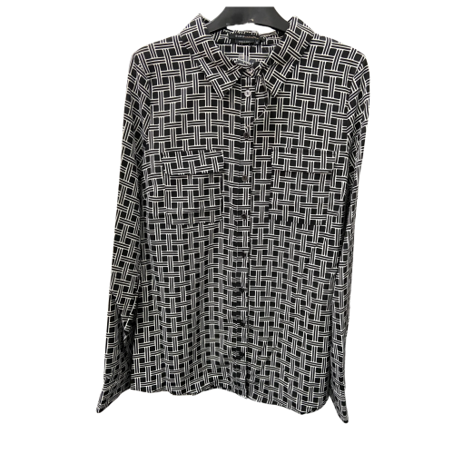 BCBG Maxazria Black & White Geometric Blouse - Size M - Button Up Shirt