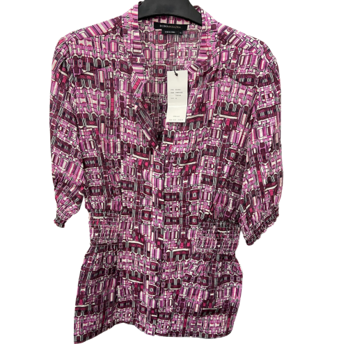 BCBG Maxazria Purple Blouse XL Geometric Print Top Women's Shirt