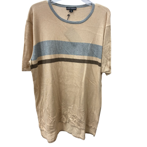 State Cashmere XL Beige Striped Knit Top - Women's Sweater