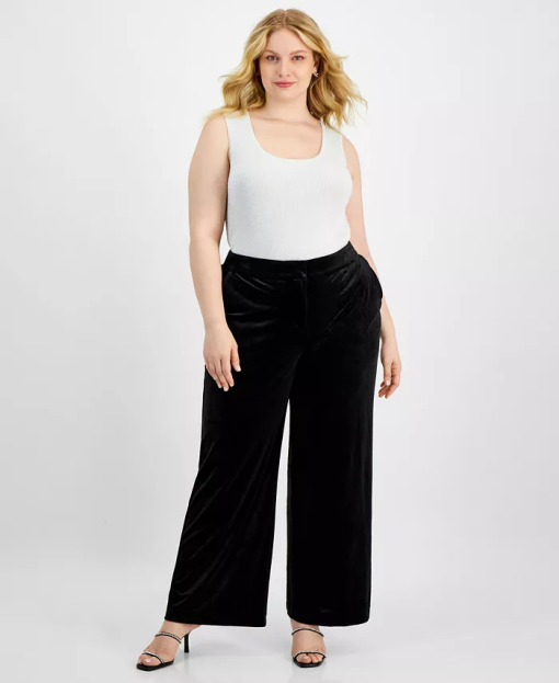 Tahari Asl Plus Black Velvet Wide Leg Pants - Size 16W - Women's Pants